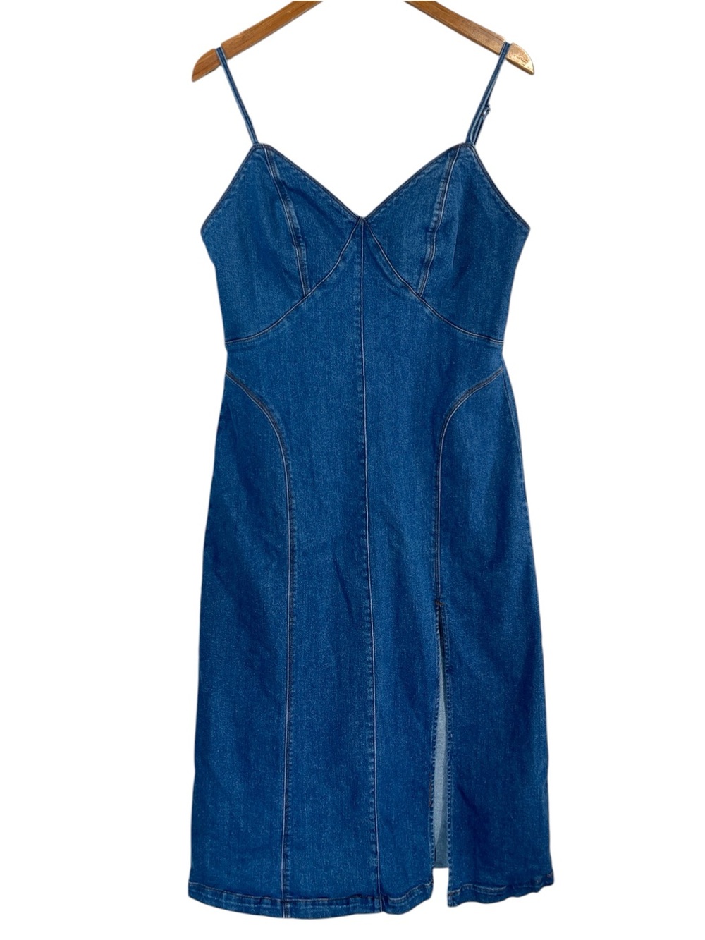 House of Harlow 1960 denim bustier style midi dress with high side slit Size L - Picture 3 of 10